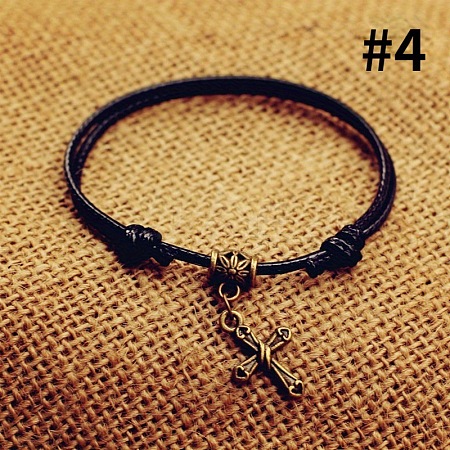 Beach Alloy Charm Adjustable Waxed Cord Anklets for Women FS-WG9CC8A-04-1