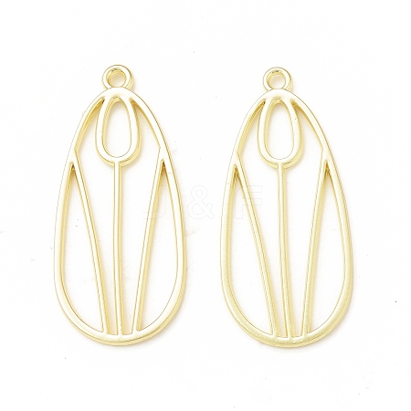 Rack Plating Alloy Teardrop with Tulip Pattern Open Back Bezel Pendants X-FIND-G052-51LG-1
