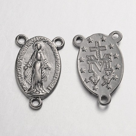 Holy Oval Carved Virgin Mary Tibetan Style Alloy Chandelier Component Links LS-TIBEP-LF0961YKG-B-FF-1