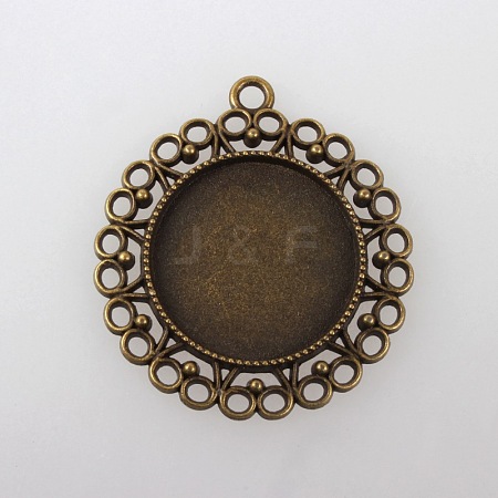 Vintage Tibetan Style Alloy Flower Pendant Cabochon Bezel Settings TIBEP-M018-118AB-NF-1