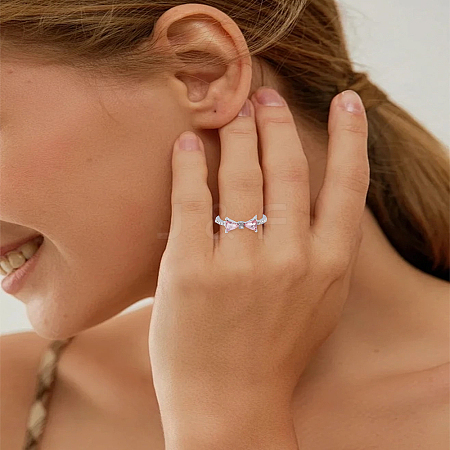 1Pc Bowknot Alloy & Resin Cuff Rings for Women RJEW-LP0010-07-1