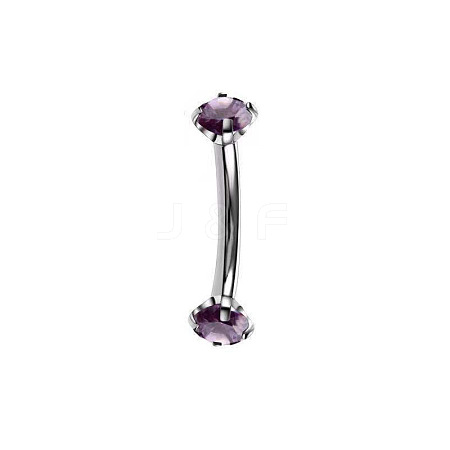 304 Stainless Steel Flat Round Cubic Zirconia Eyebrow Curved Barbell Rings WG8201B-08-1