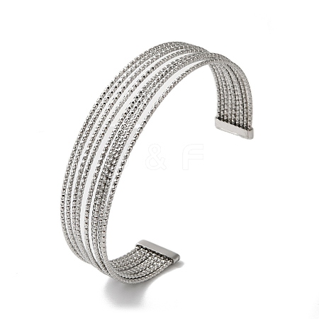 Titanium Steel Hollow Striped Open Cuff Bangles for Women BJEW-G719-07P-1