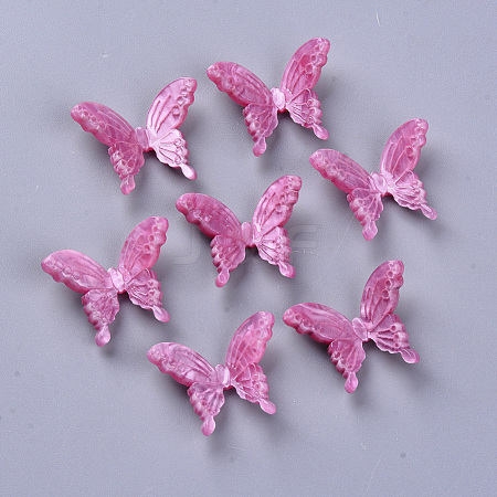  Jewelry Beads Findings Cellulose Acetate(Resin) Cabochons, Butterfly, DeepPink, 17~18x21~22x7~8mm