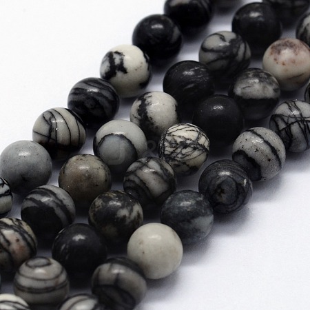 Natural Black Silk Stone/Netstone Beads Strands G-I199-11-6mm-1