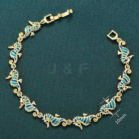 Brass Enamel Turquoise Sea Horse Link Chain Bracelets LS-BJEW-C118-03G-1