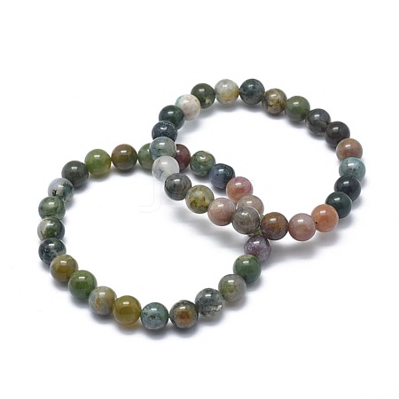 Natural Indian Agate Bead Stretch Bracelets BJEW-K212-A-010-1