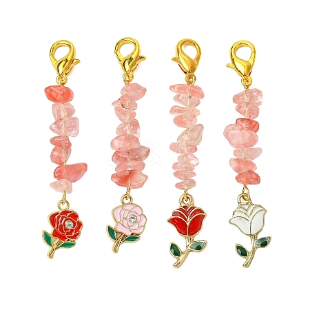 4Pcs Valentine's Day Alloy Enamel Rose Pendant Decorations HJEW-JM02858-1