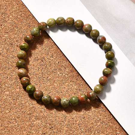 Natural Unakite Bead Stretch Bracelets X-BJEW-K212-A-006-1