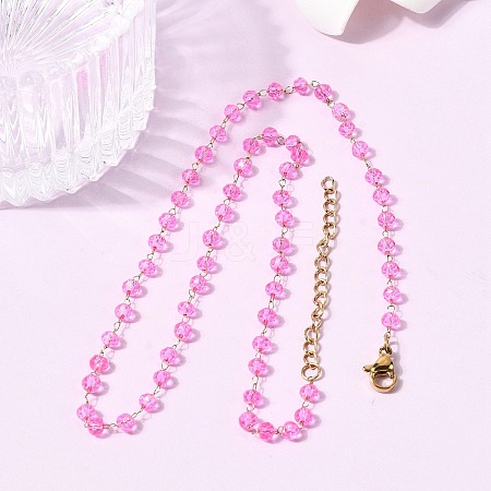 304 Stainless Steel with Glass Faceted Rondelle Bead Handmade Link Chain Birth Stone Necklaces for Women NJEW-G195-01G-05-1