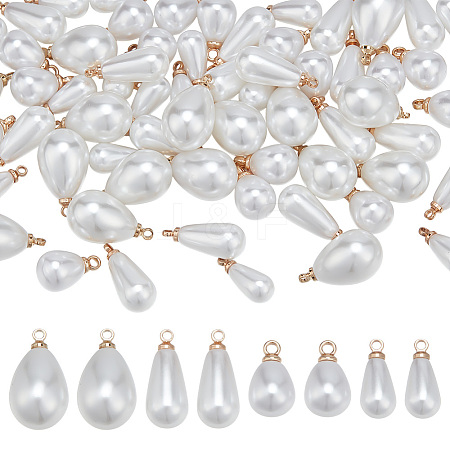 64Pcs 4 Styles ABS Plastic Imitation Pearl Pendants FIND-PH0027-71G-1