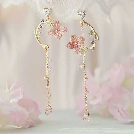 Sweet Style Alloy Rhinestone Flower Dangle Stud Earrings FS-WGC6399-03-1