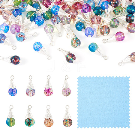 64Pcs 8 Styles Glass & Alloy Pendants PALLOY-TA00177-1