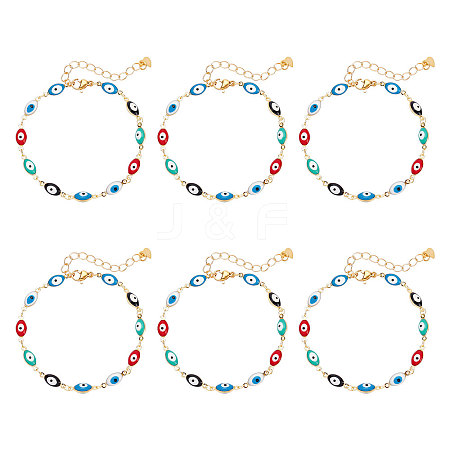 Brass Enamel Evil Eye Link Bracelets BJEW-NB0001-03-1
