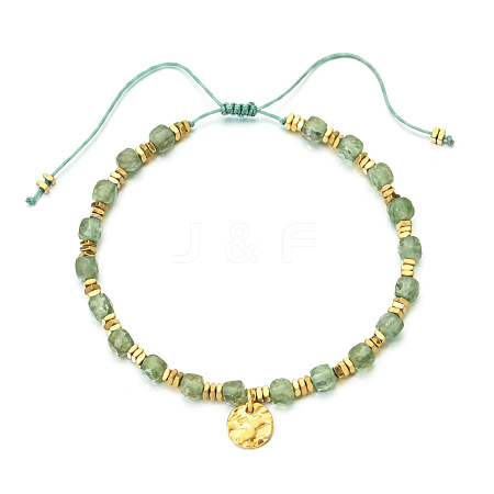 Bohemian Style Natural Peridot Cube Braided Bead Bracelet YV1392-7-1