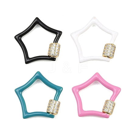 Star Brass Micro Pave Clear Cubic Zirconia Screw Carabiner Clasps KK-B167-01C-G-1