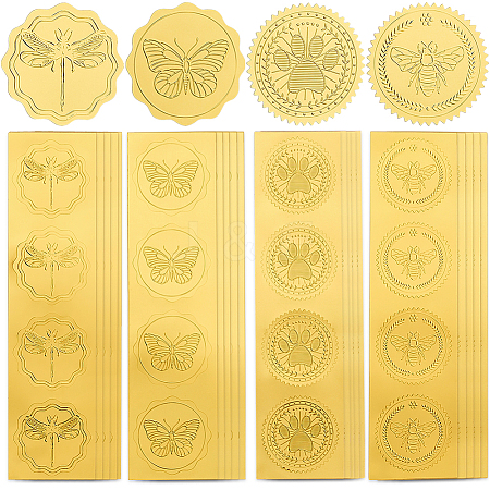 CRASPIRE 40 Sheets 4 Styles Self Adhesive Gold Foil Embossed Stickers DIY-CP0010-39-1