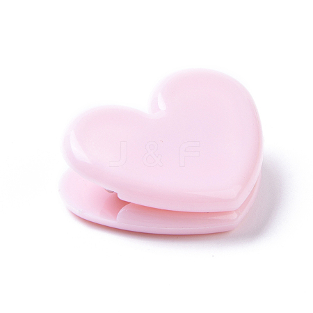  Jewelry Beads Findings Heart Shape Plastic Clips, for Office School Supplies, Pink, 25~26x31~31.5x12~13mm