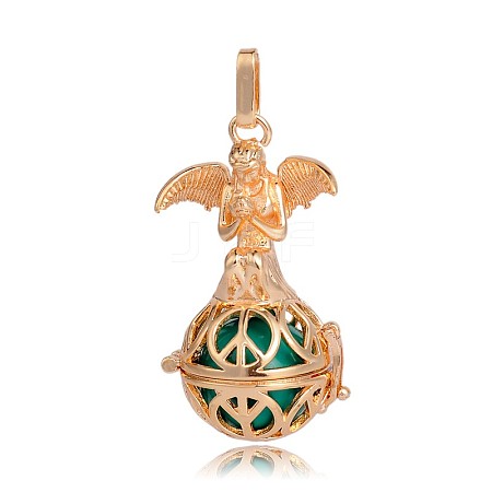 Golden Plated Brass Hollow Round Cage Pendants KK-J251-09G-1