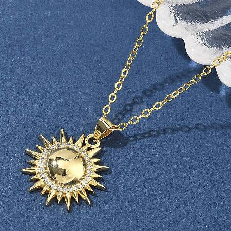 Brass Micro Pave Clear Cubic Zirconia Sun Pendant Necklaces for Women NJEW-S449-05B-G-1