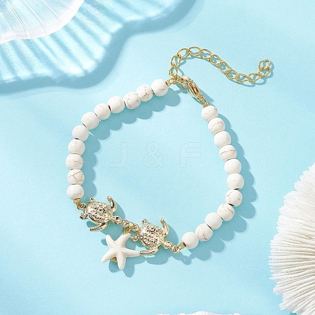 304 Stainless Steel & Synthetic Turquoise Charm Bracelets BJEW-JB14065-02-1