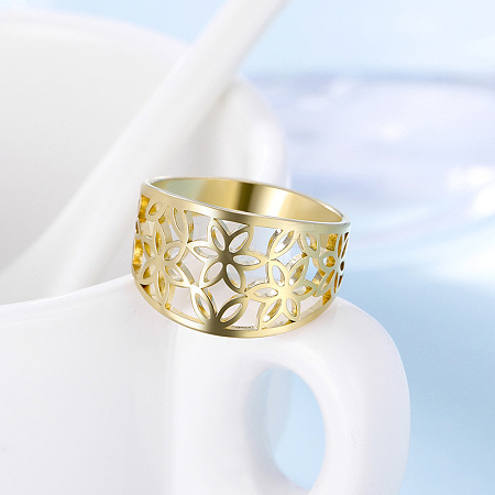 Flower Pattern Hollow Out 304 Stainless Steel Finger Rings FS-WGDCC5F-05-1