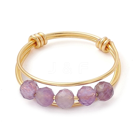 Natural Round Amethyst Beaded Finger Rings RJEW-TA00118-01-1