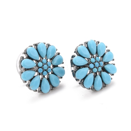 Bohemian Synthetic Turquoise Flower Stud Earrings EJEW-H085-01B-1