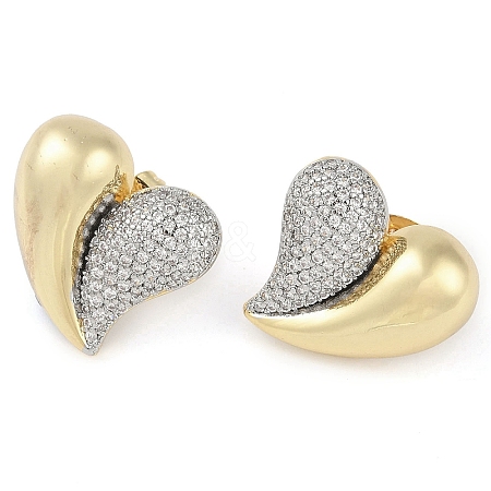 Heart Clear Cubic Zirconia Studs Earrings EJEW-Q387-01G-1