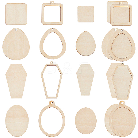   16 Sets 4 Style Unfinished Wood Pendant & Cutout Set WOOD-PH0009-51-1