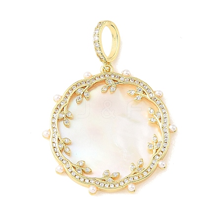 Brass Micro Pave Clear Cubic Zirconia & Natural White Shell Pendants CU-CBA6938-09G-01-1