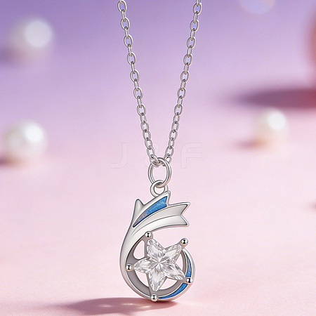 Brass Pave Clear Cubic Zirconia Star Pendant Necklaces for Women WG7E358-01-1