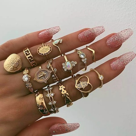 15Pcs Alloy & Rhinestone Finger Rings WG2E3D2-14-1
