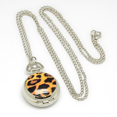 Alloy Porcelain Flat Round Pendant Necklace Pocket Watch WACH-N013-07I-1