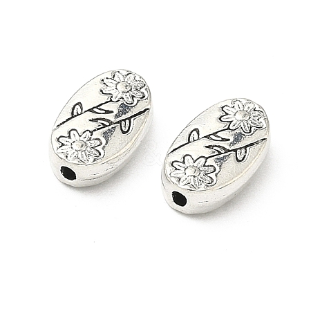 Oval with Flower Tibetan Style Alloy Beads LS-X-TIBEB-1199-AS-LF-1