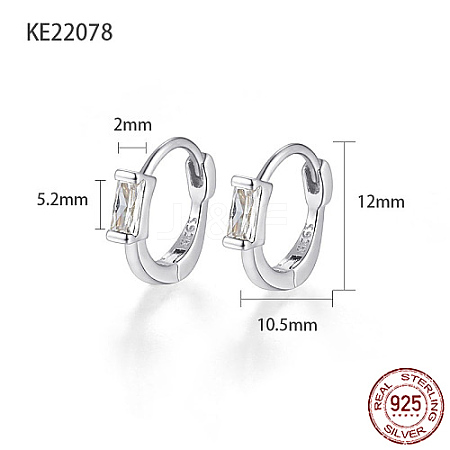 Rhodium Plated 925 Sterling Silver Pave Cubic Zirconia Rectangle Hoop Earrings for Women CA6566-4-1