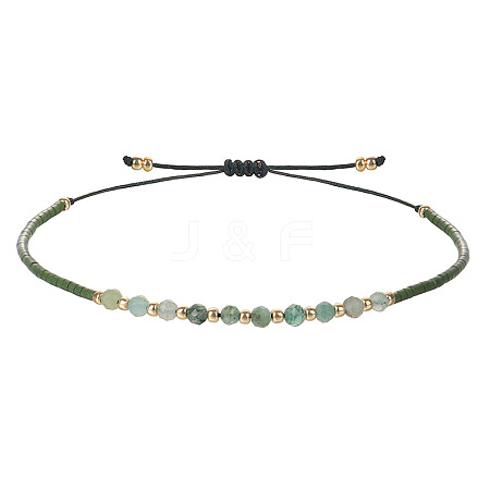 2mm Faceted Natural Green Aventurine Beaded Braided Adjustable Bracelets for Women PF2854-1-1