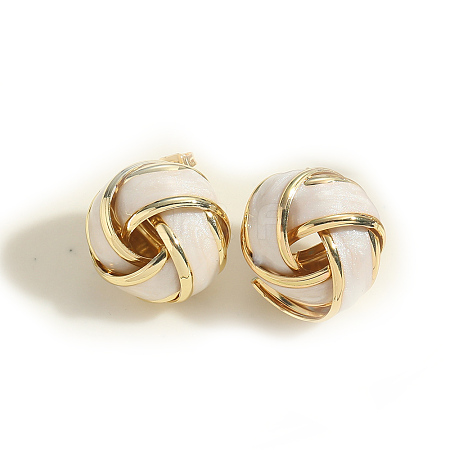 Golden Brass Enamel Stud Earrings PW-WG6CE4C-02-1