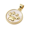 Dog Paw Print Rack Plating Brass with Natural Shells Pendants X-KK-Z074-25G-2