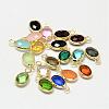 Oval Faceted Golden Tone Brass Glass Charms GLAA-O015-G-1