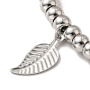 Tarnish Resistant 304 Stainless Steel Leaf Charm Bracelet with 201 Stainless Steel Round Beads for Women BJEW-B057-18P-3