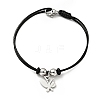 304 Stainless Steel Butterfly Charm Bracelet with Waxed Cord for Women BJEW-A125-20-1