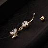 Real 18K Gold Plated Brass Rhinestone Little Fish Navel Ring Belly Rings AJEW-EE0001-50-4