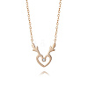 Deer Antler Heart Stainless Steel Rhinestone Pendant Necklaces DZ8057-1