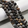 Natural Black Flower Amazonite Beads Strands G-G184-A05-01-2