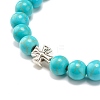Round Synthetic Turquoise & Natural Lava Rock Stretch Bracelet BJEW-JB07470-03-4
