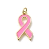 October Breast Cancer Pink Awareness Ribbon Brass Enamel Pendants LS-KK-S517-04F-G-1