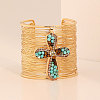 Alloy & Synthetic Turquoise & Natural Tiger Eye Beads Cuff Bangles FS-WGA88C7-01-1