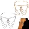 2Pcs 2 Colors Bohemia Style Tassel Alloy Upper Arm Open Cuff Bangles for Women BJEW-CY0001-03B-6