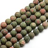 Frosted Natural Unakite Round Bead Strands X-G-M064-12mm-06-1